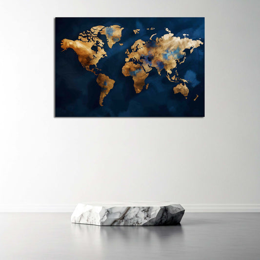 Mappa del mondo astratta in oro e blu moderno quadro