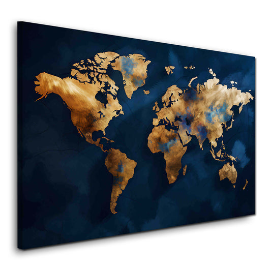 Mappa del mondo astratta in oro e blu moderno quadro