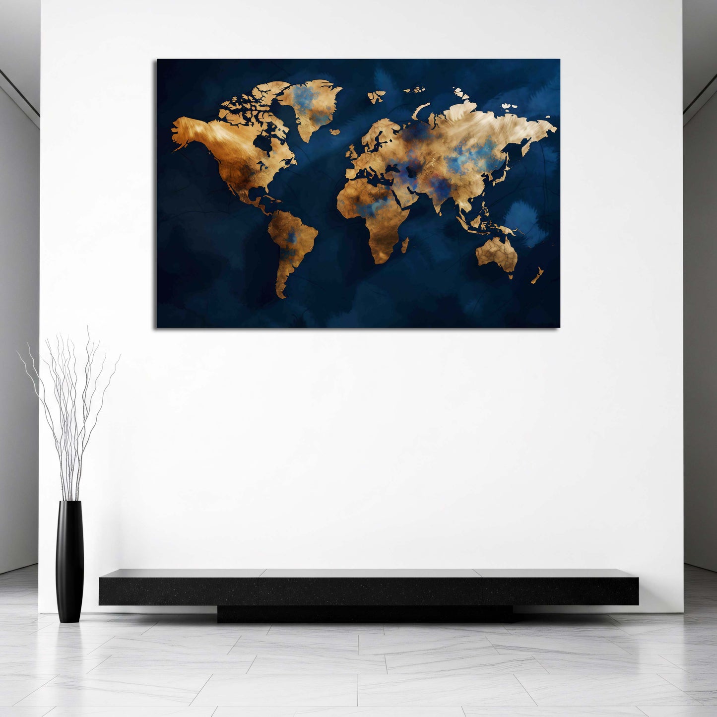 Mappa del mondo astratta in oro e blu moderno quadro