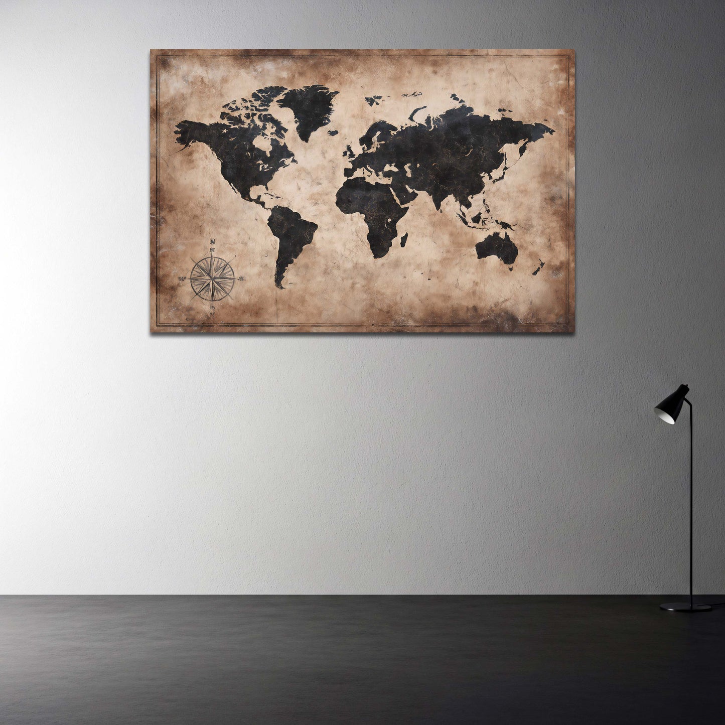 Mappa del mondo in stile vintage antico con bussola quadro