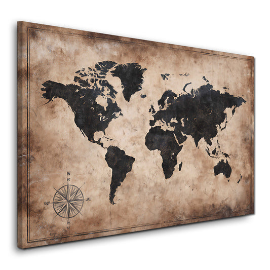 Mappa del mondo in stile vintage antico con bussola quadro