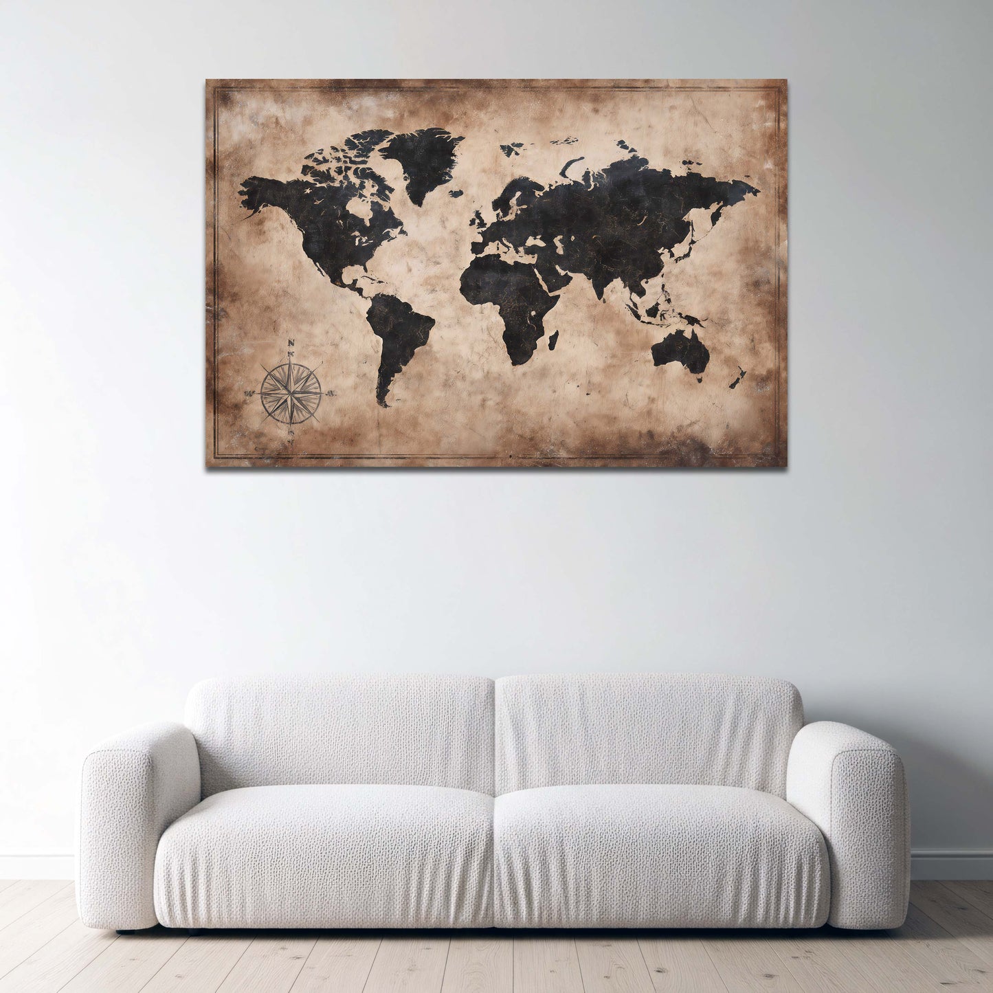 Mappa del mondo in stile vintage antico con bussola quadro