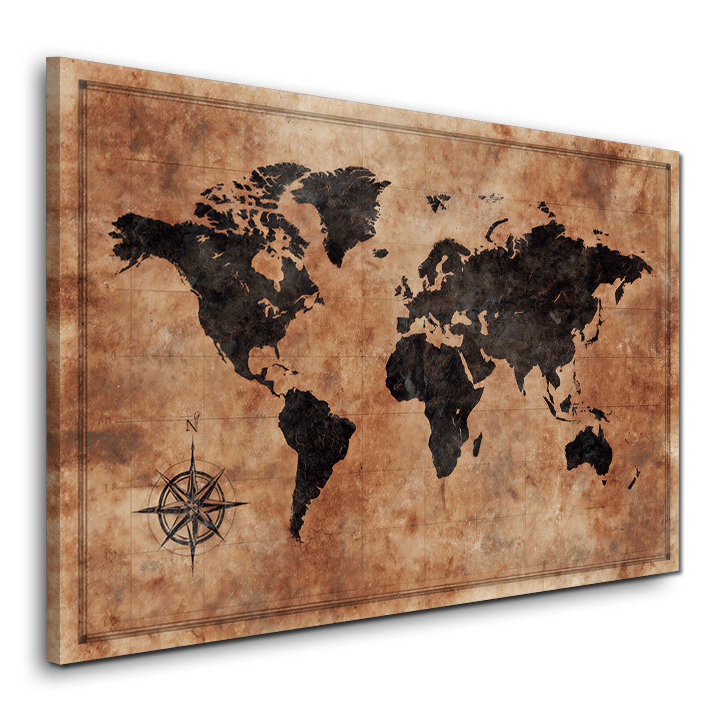 Mappa del mondo marrone in stile vintage antico con bussola quadro
