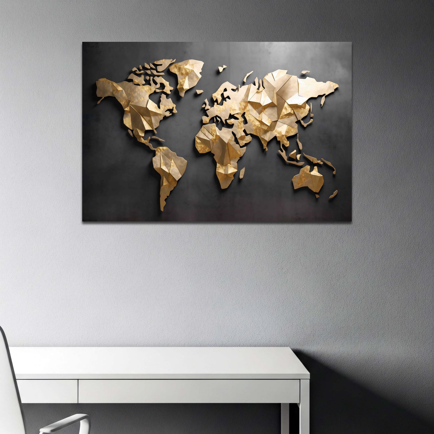 Mappa del mondo moderna con motivi geometrici dorati quadro