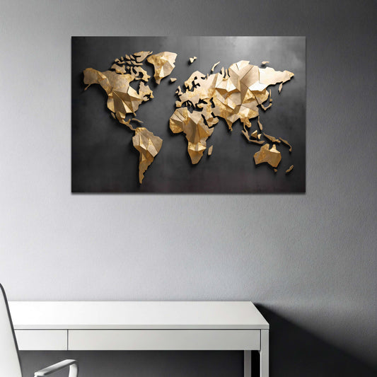 Mappa del mondo moderna con motivi geometrici dorati quadro