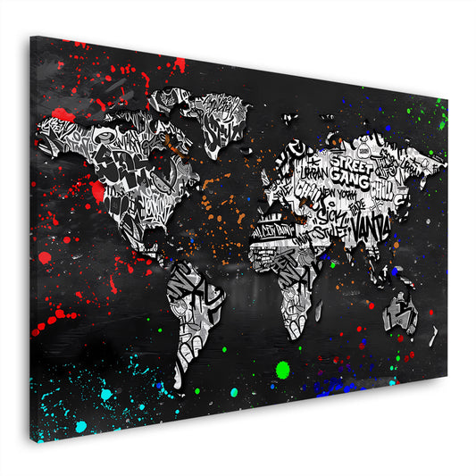 Mappa street art graffiti bianco nero arte urbana quadro