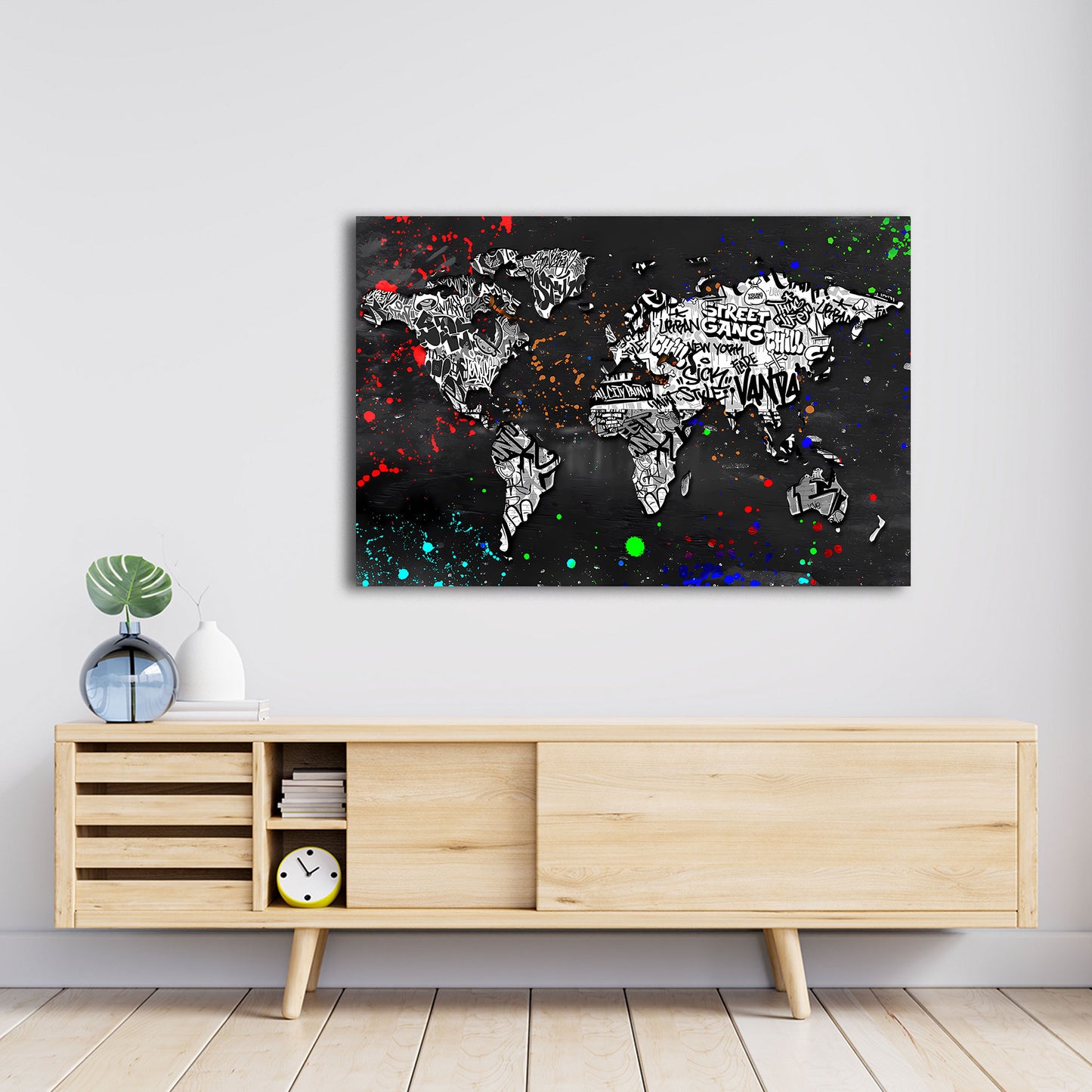 Mappa street art graffiti bianco nero arte urbana quadro