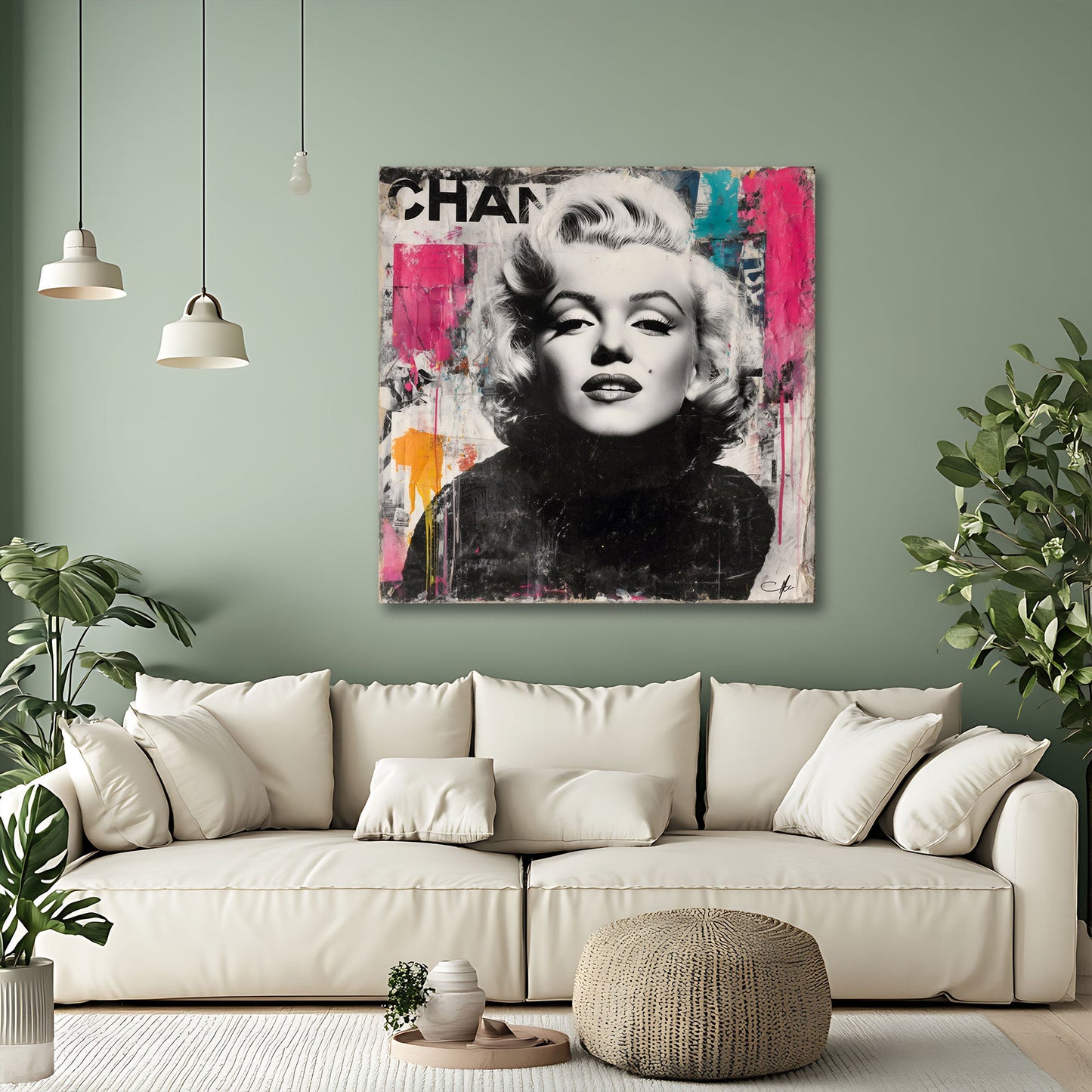 Marilyn bionda in bianco nero con sfondo astratto quadro