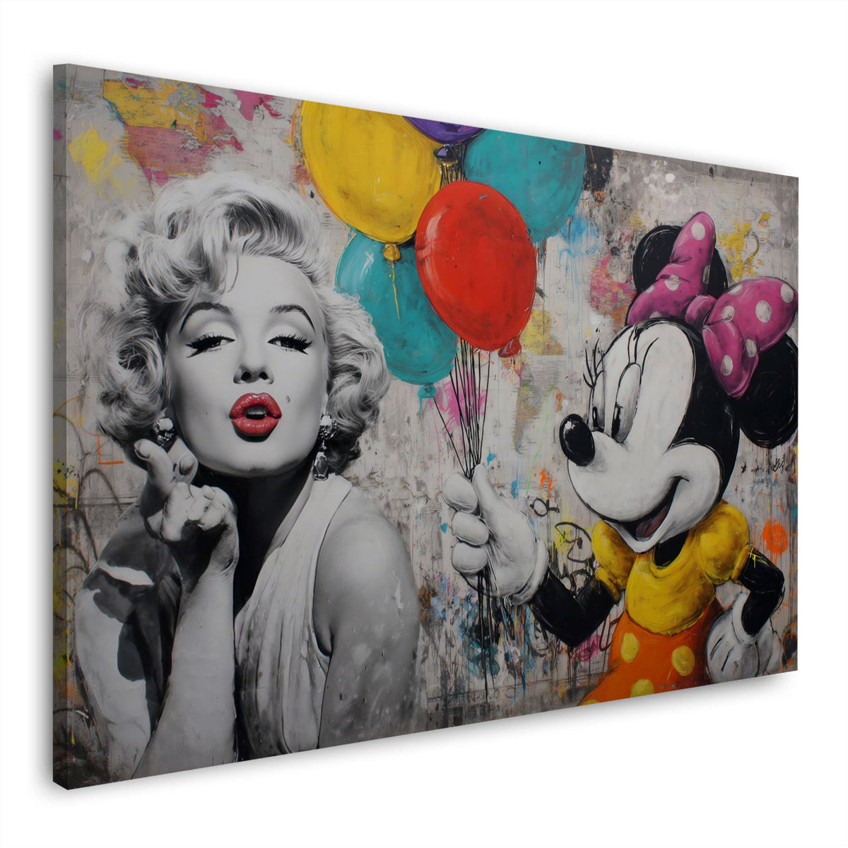 Marilyn in bianco e nero con topolina e palloncini graffiti quadro