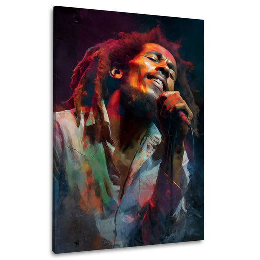 Marley cantante reggae microfono concerto ritratto musicale quadro