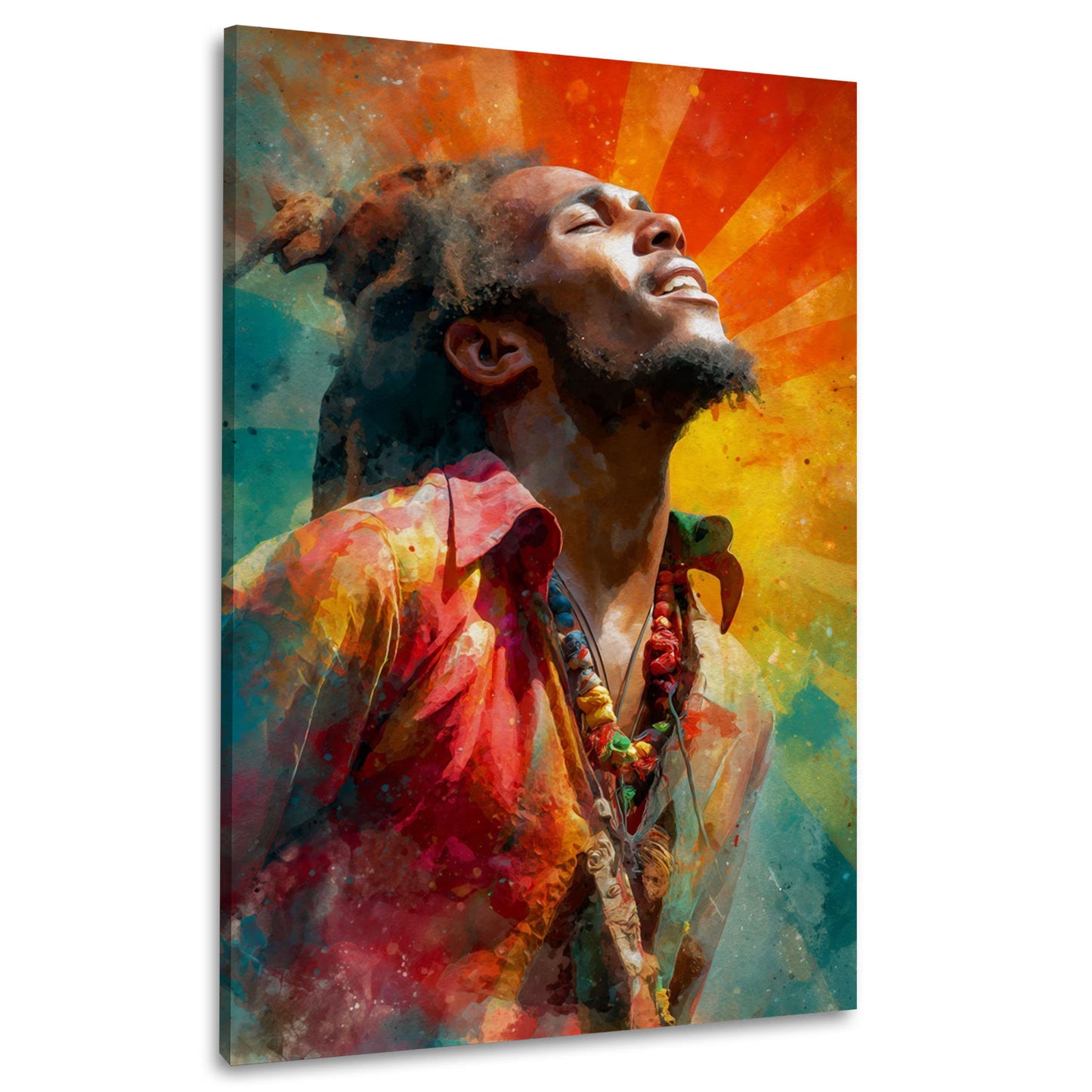 Marley ritratto musicista dreadlocks colori rastafari luce sole quadro
