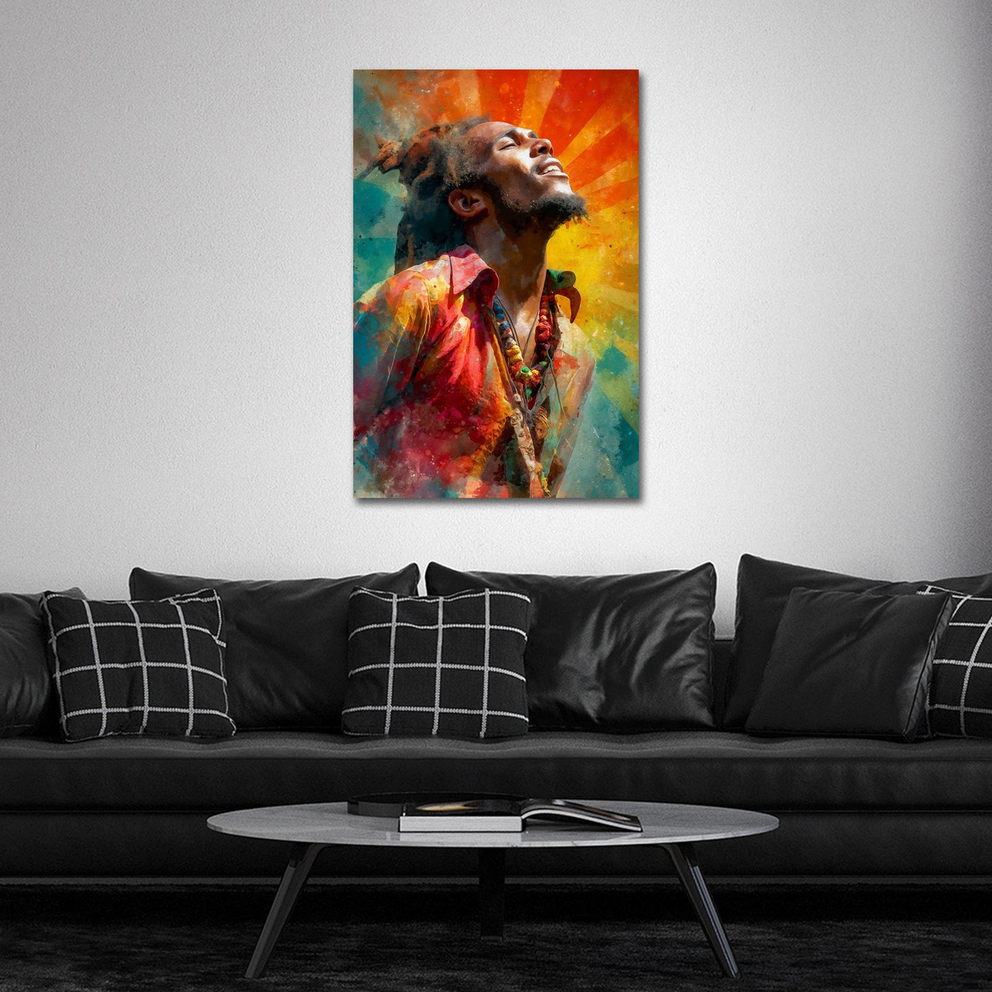 Marley ritratto musicista dreadlocks colori rastafari luce sole quadro