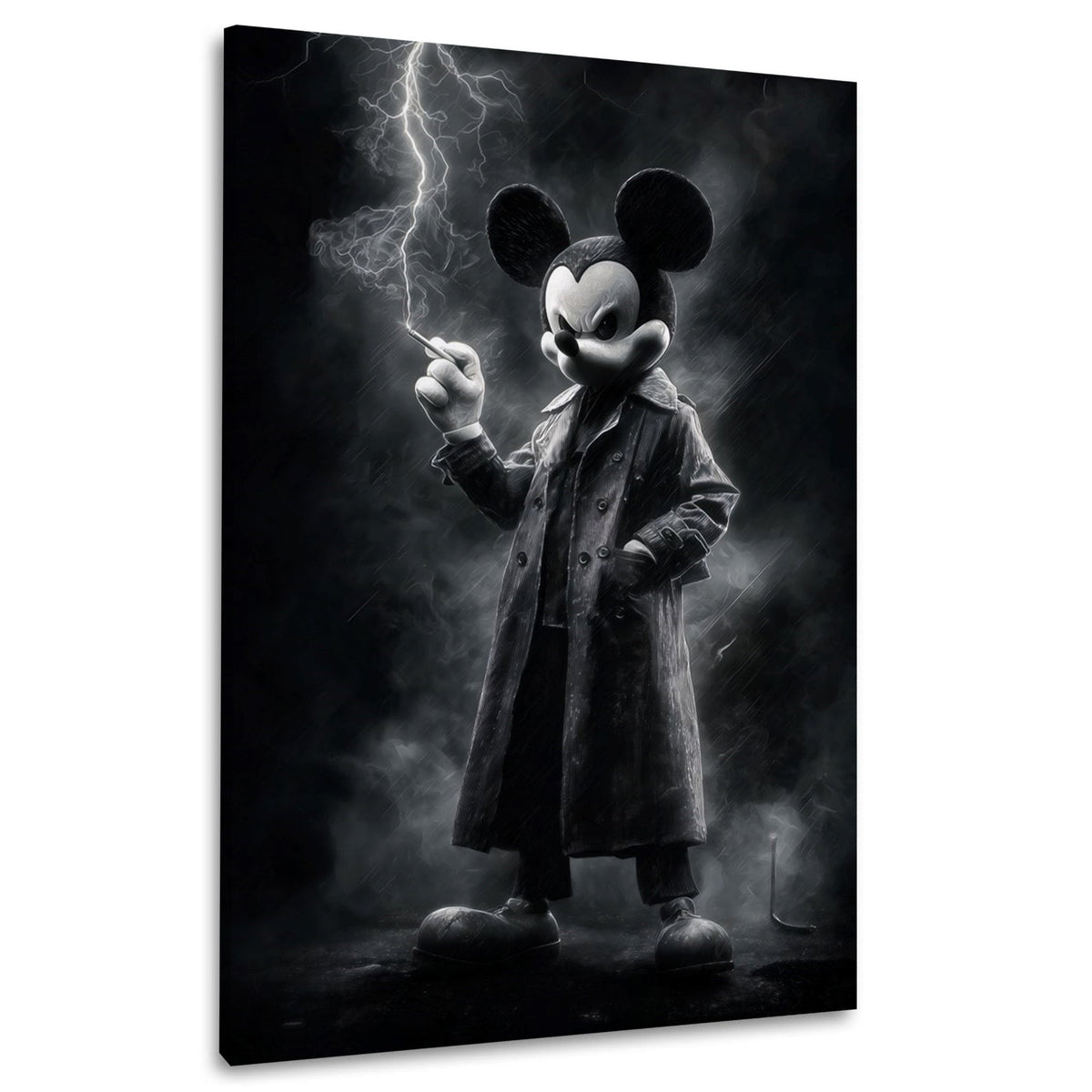 Topo con cappotto sotto il temporale in bianco e nero quadro