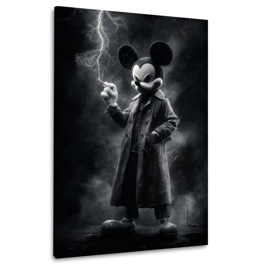Topo con cappotto sotto il temporale in bianco e nero quadro