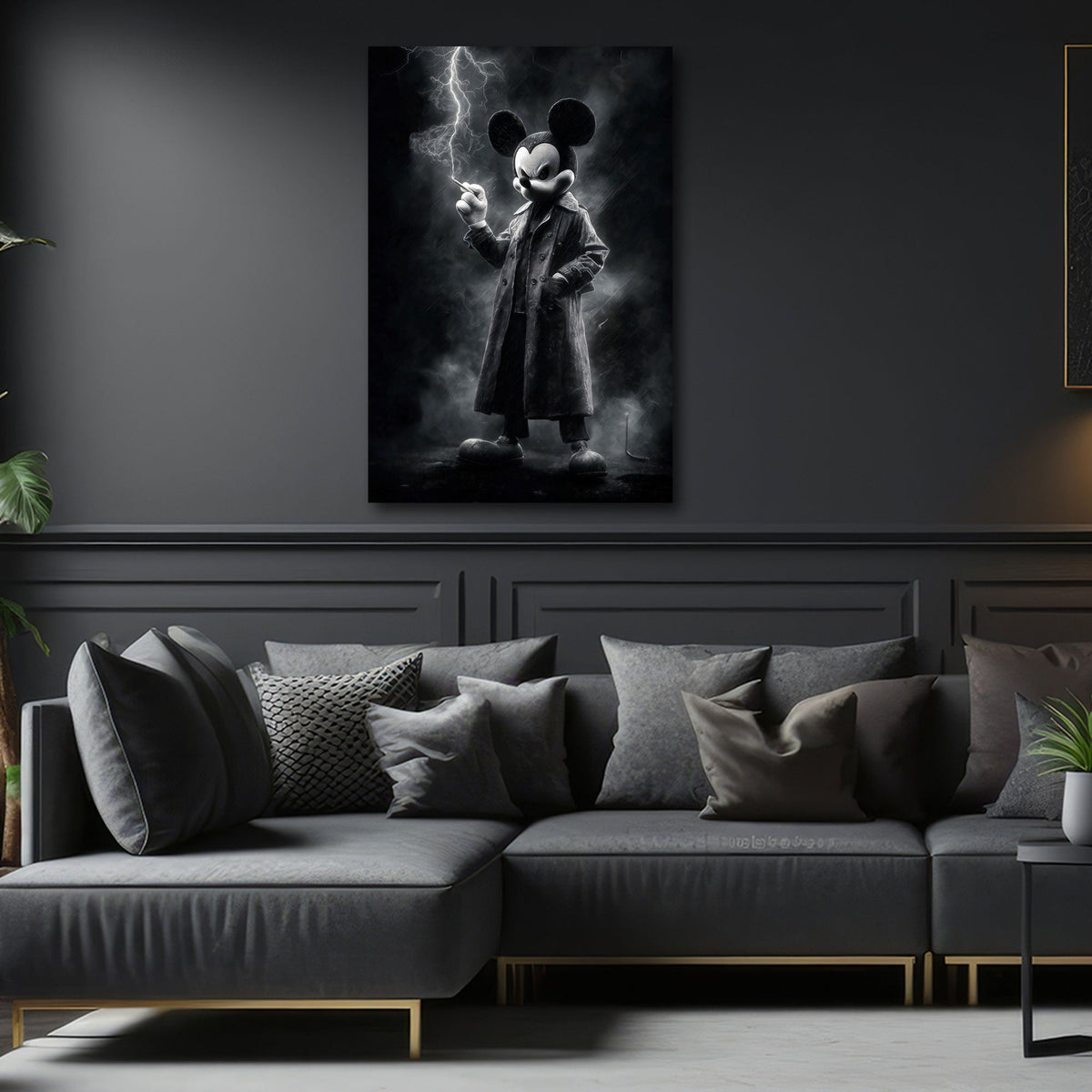 Topo con cappotto sotto il temporale in bianco e nero quadro