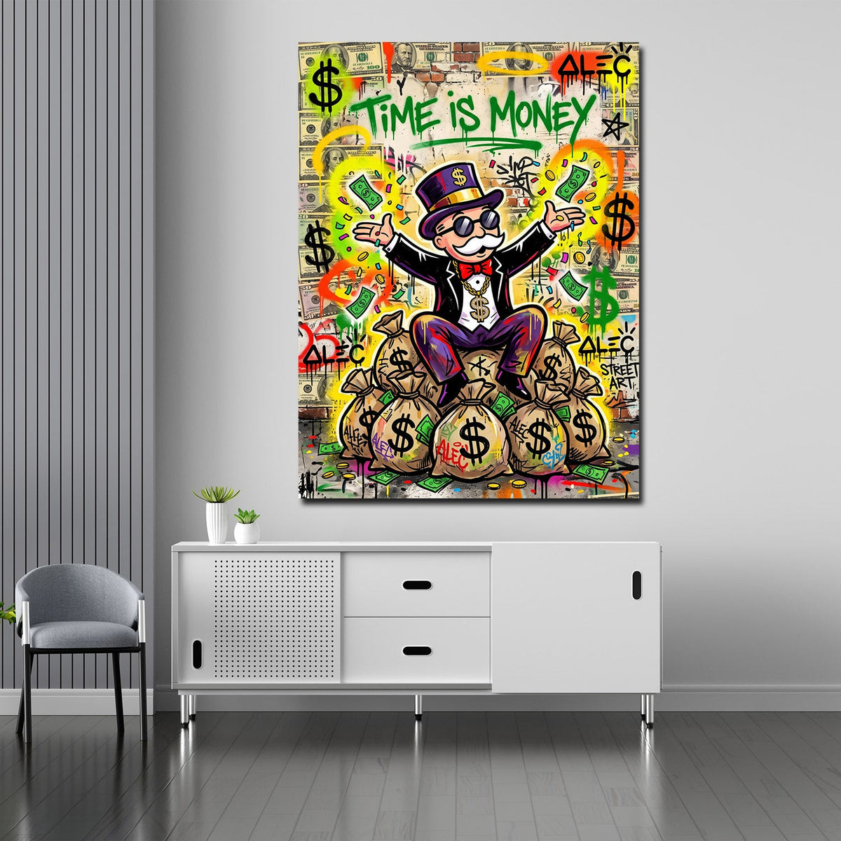 Quadro milionario Time is Money Pop Art in ufficio
