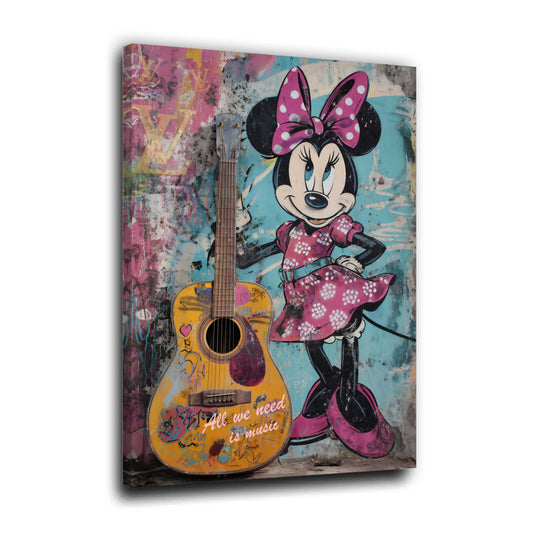 Minnie con chitarra su muro graffiti pop art quadro
