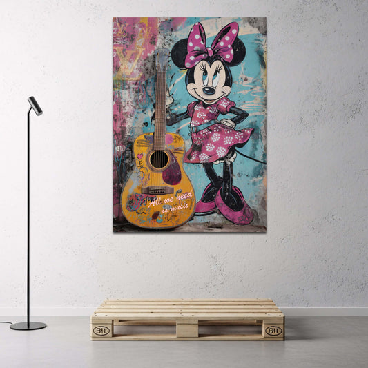Minnie con chitarra su muro graffiti pop art quadro