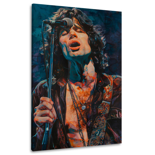 Morrison canta all'asta del microfono in colori scuri quadro