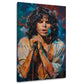 Morrison con microfono in ritratto espressivo e colorato quadro