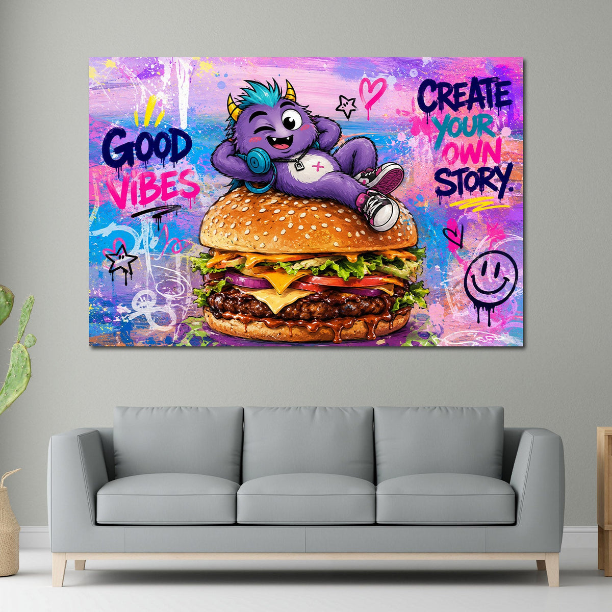 Mostro su Hamburger Pop Art Graffiti Good Vibes moderno quadro