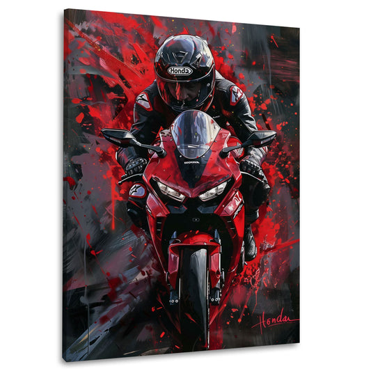 Moto Honda rossa con pilota vista frontale Street Art quadro