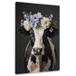 Mucca elegante bianco nera con fiori quadro