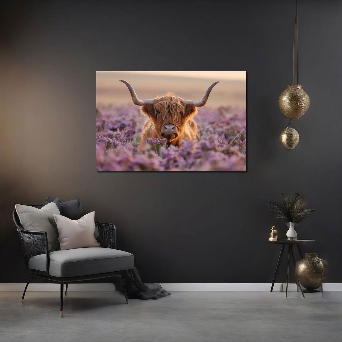 Quadro mucca highland in soggiorno