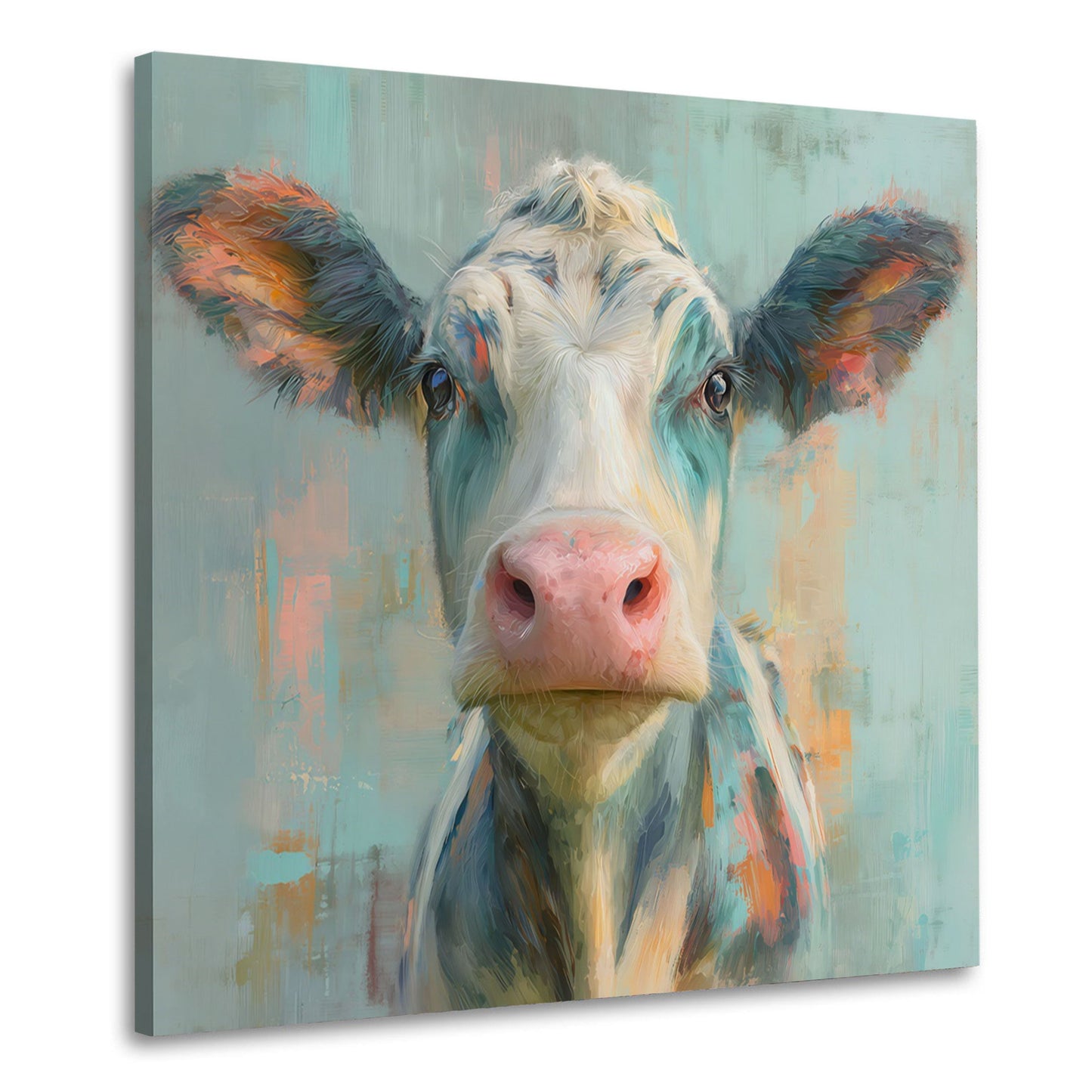 Mucca ritratto olio con palette cromatica vivace quadro