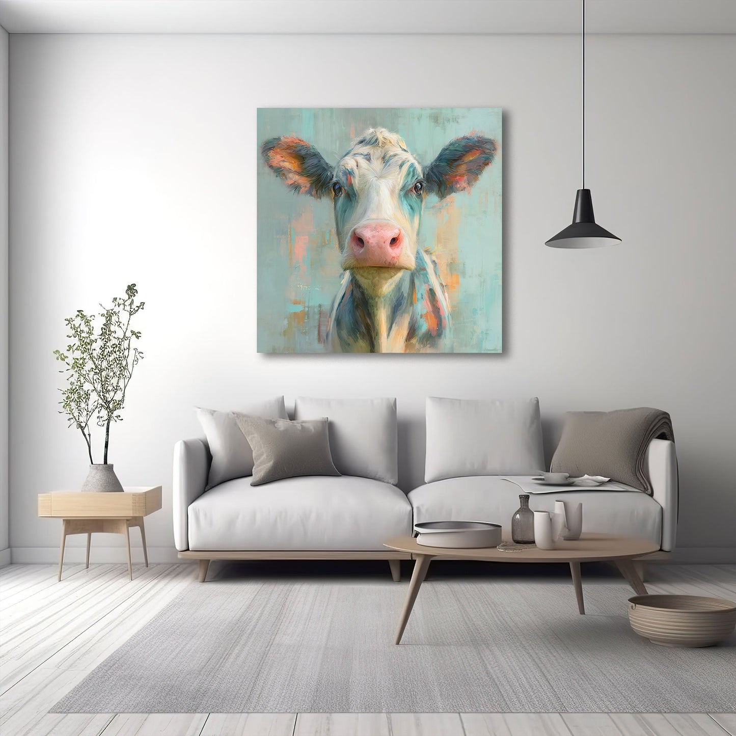 Mucca ritratto olio con palette cromatica vivace quadro