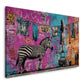 Muro con graffiti art zebra ragazza stendibiancheria moda quadro