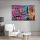 Muro con graffiti art zebra ragazza stendibiancheria moda quadro