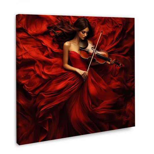 Musica arte donna violino vestito rosso quadro