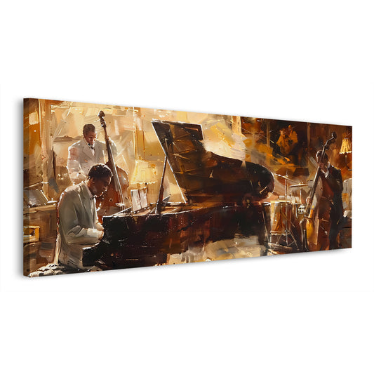 Musica jazz pianoforte contrabbasso colori caldi quadro