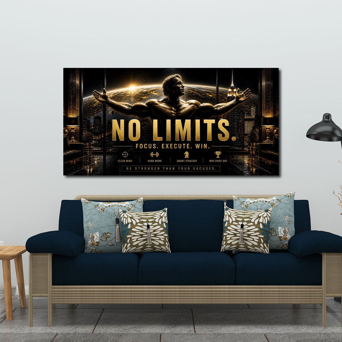 No Limits motivazione bodybuilder con città di notte quadro