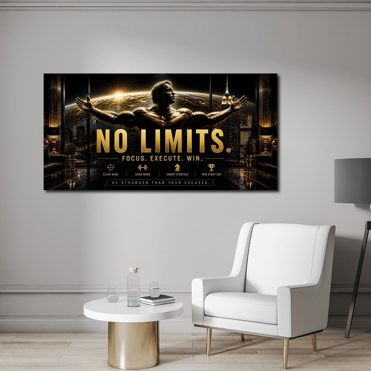No Limits motivazione bodybuilder con città di notte quadro