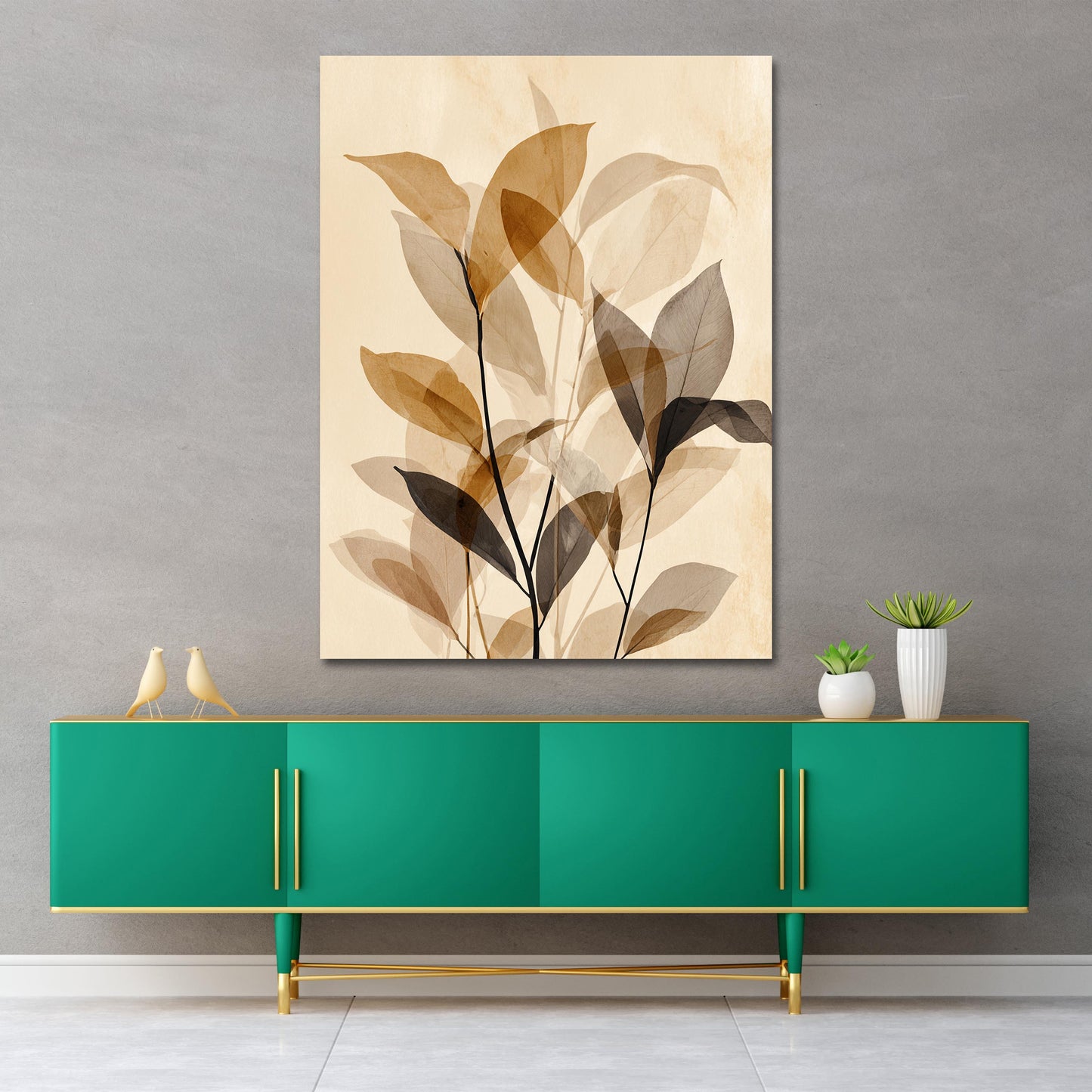 Foglie trasparenti beige natura botanica minimal quadro