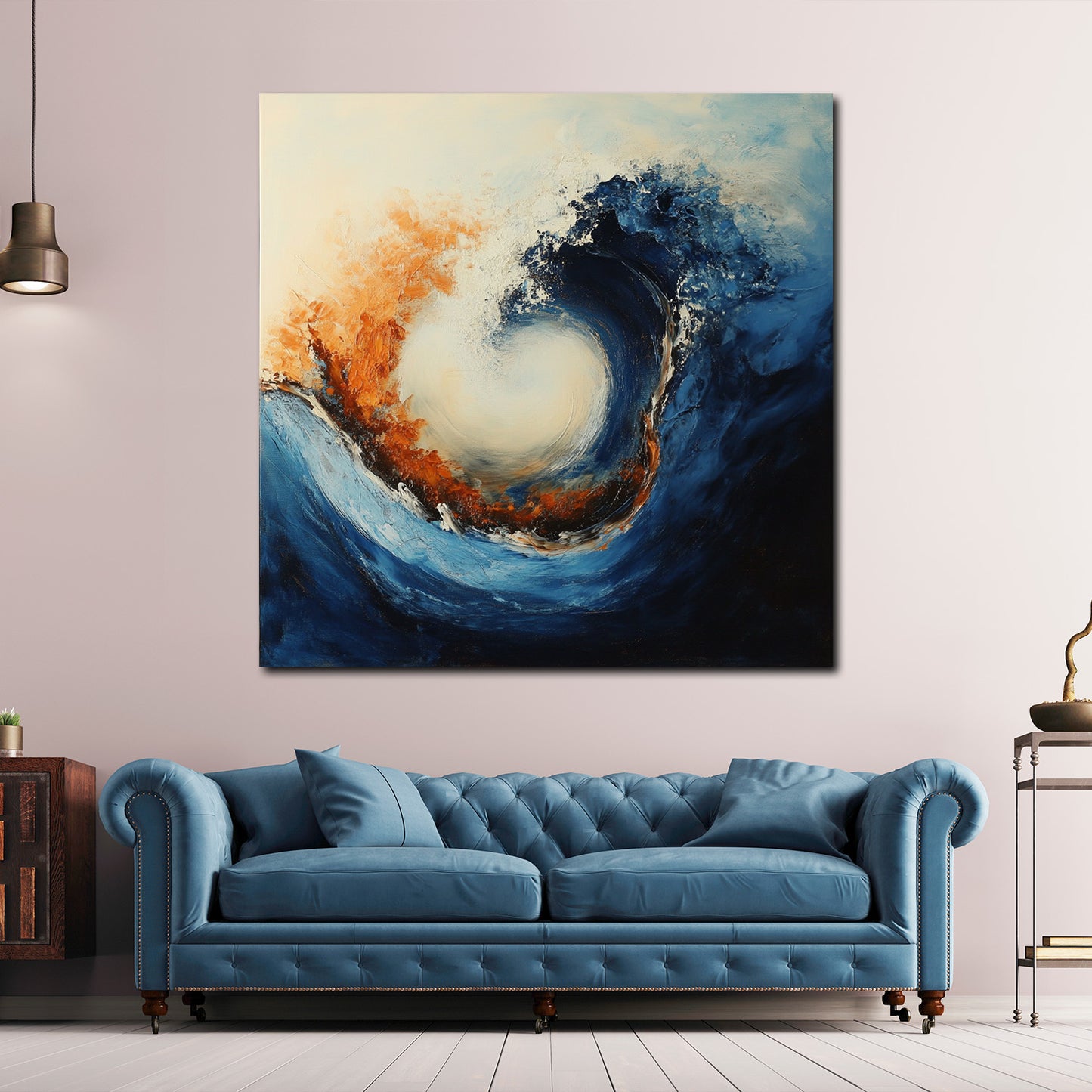 Onda astratta blu arancione energia del mare quadro