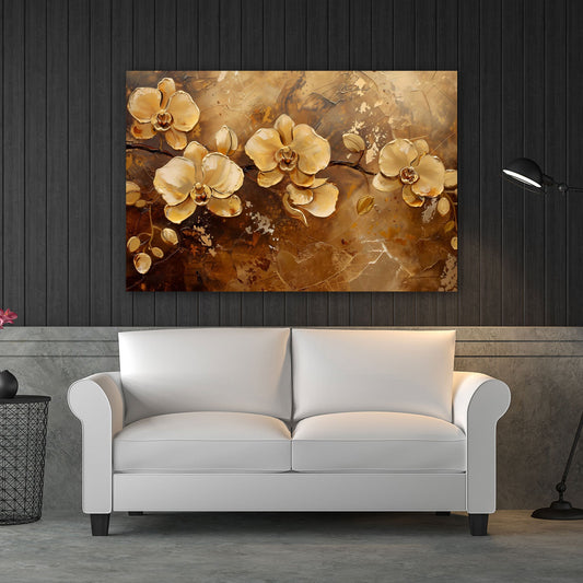 Orchidee dorate astratte con effetto visivo unico quadro