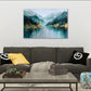 Paesaggio lago montagne astratto blu turchese accenti oro quadro