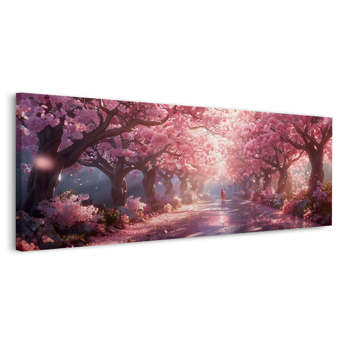 Panorama di ciliegi in fiore con viale e lampioni quadro