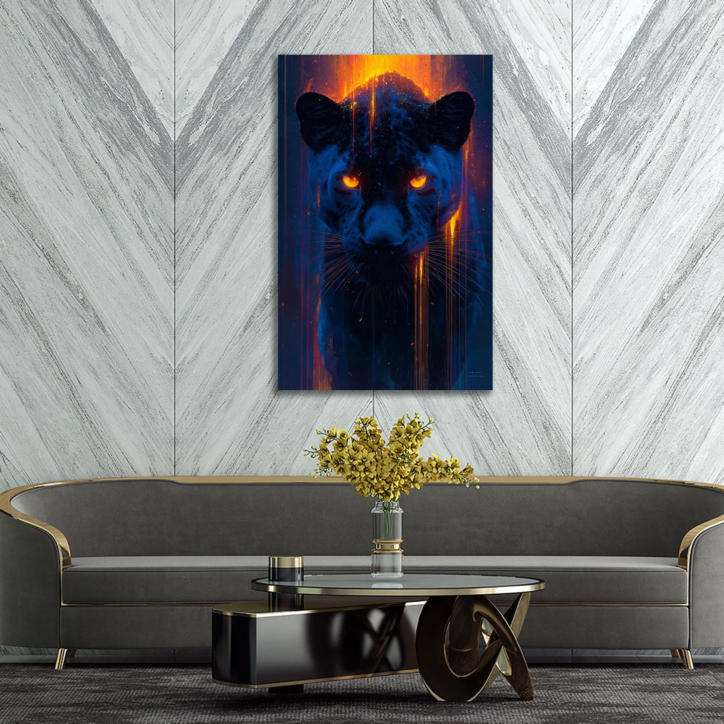 Pantera nera occhi luminosi ritratto animale moderno quadro