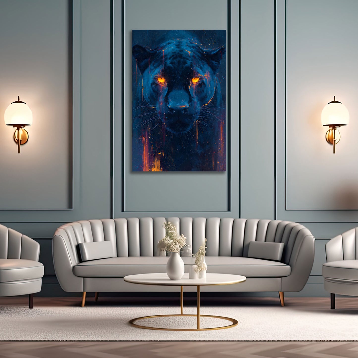 Pantera nera occhi neon ritratto animale futuristico quadro