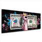Pantera Rosa davanti a banconota su sfondo nero graffiti quadro