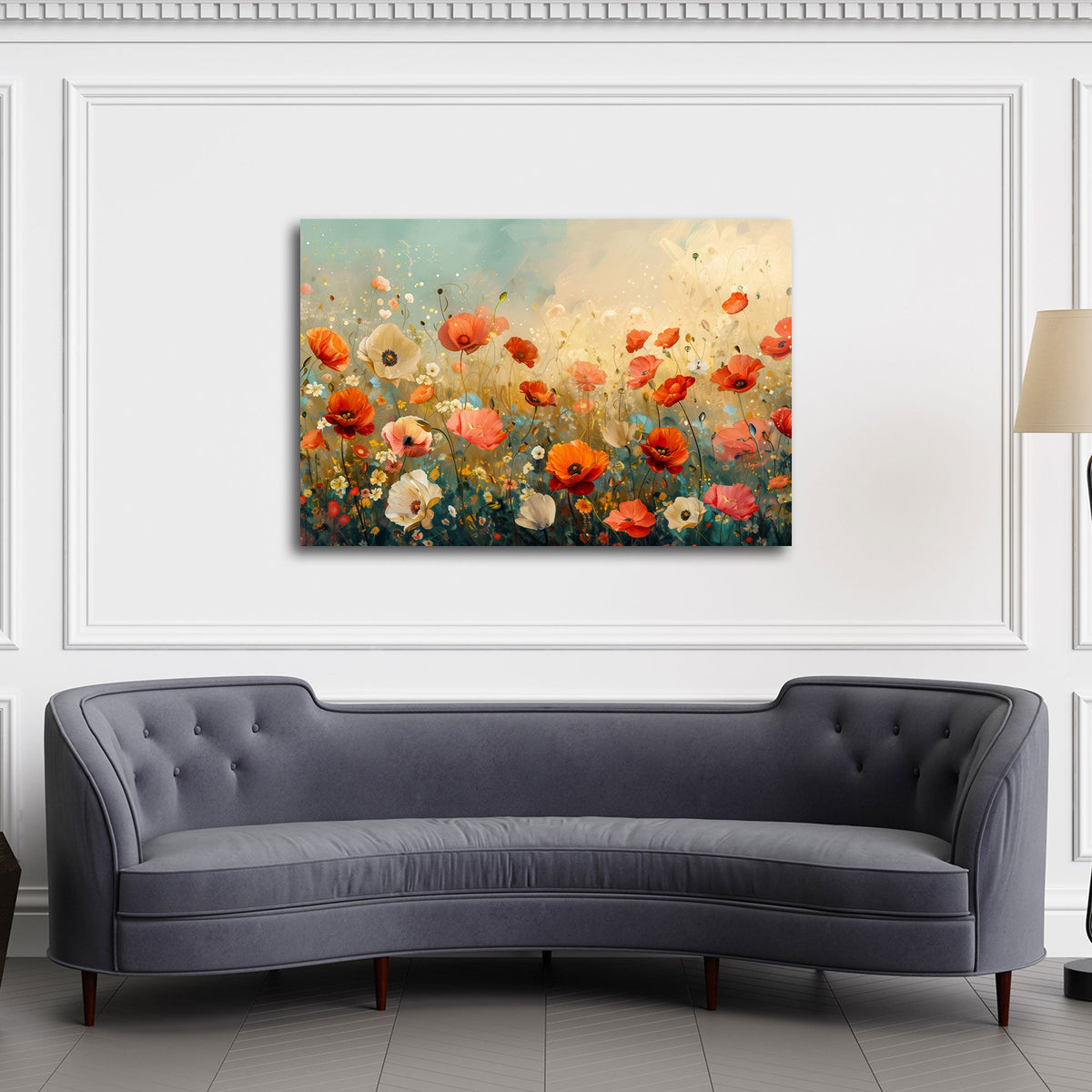 Papaveri in fiore rossi e bianchi su un prato delicato quadro