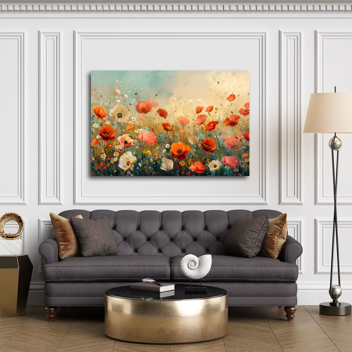 Papaveri in fiore rossi e bianchi su un prato delicato quadro