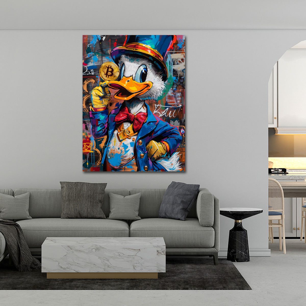 Papera con bitcoin soldi in stile pop art ricchezza quadro