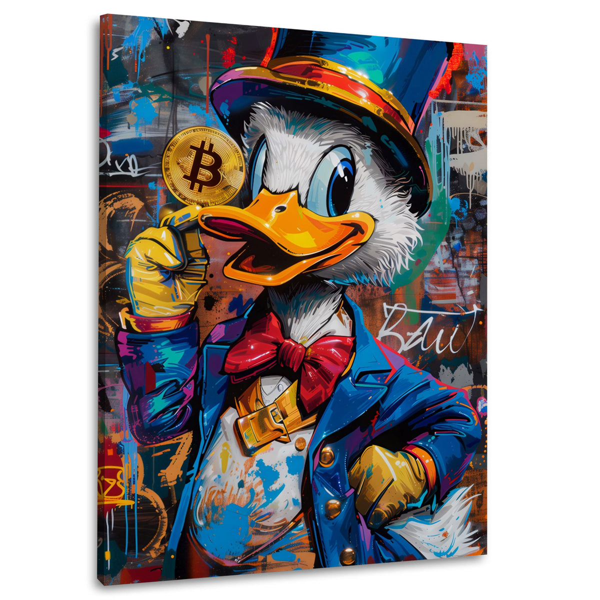 Papera con bitcoin soldi in stile pop art ricchezza quadro