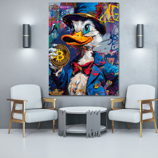 Papera in stile Pop Art con moneta Bitcoin graffiti quadro