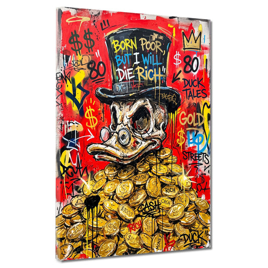 Papero comic sulle monete d'oro Born Poor Pop Art Graffiti quadro